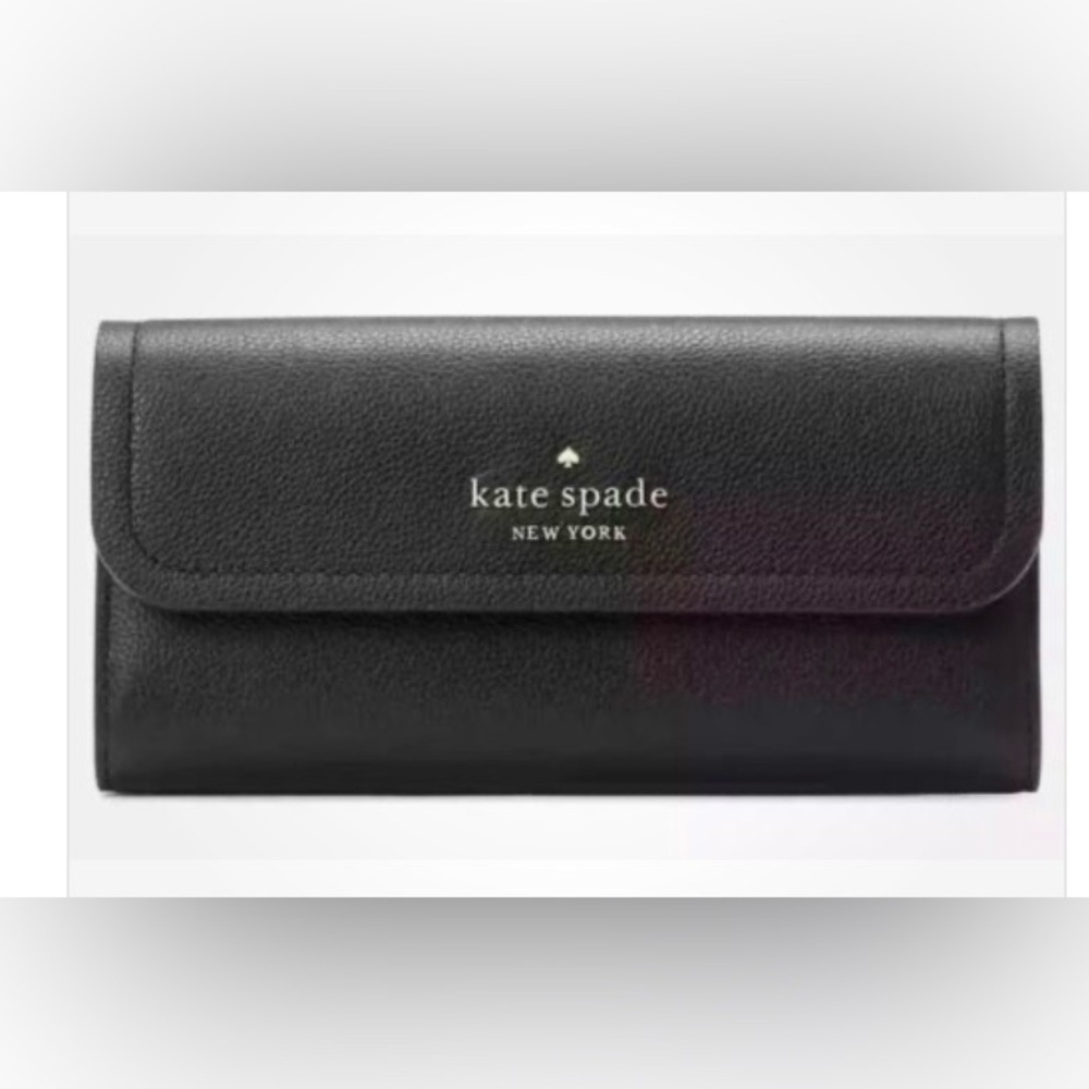 New Kate Spade Rosie Large Flap Wallet Pebble Leather Black